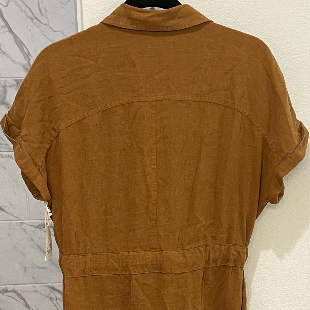 a.n.a. Linen Blend Midi Shirt Dress Tie Waist Button Front Brown M NWT - Picture 7 of 12